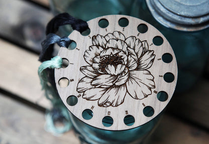 Peony Embroidery Floss Storage Holder Walnut Wood