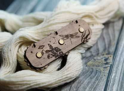 Dragonfly Moon 3-Dial Walnut Wood Knitting Row Counter