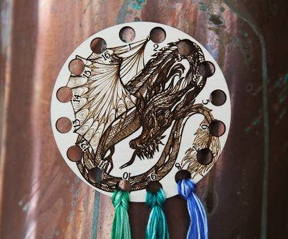 Dragon Embroidery Floss Storage Holder - Circle Maple Wood