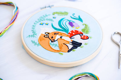 Enchanted Forest DIY Fox and Mushrooms Embroidery Kit