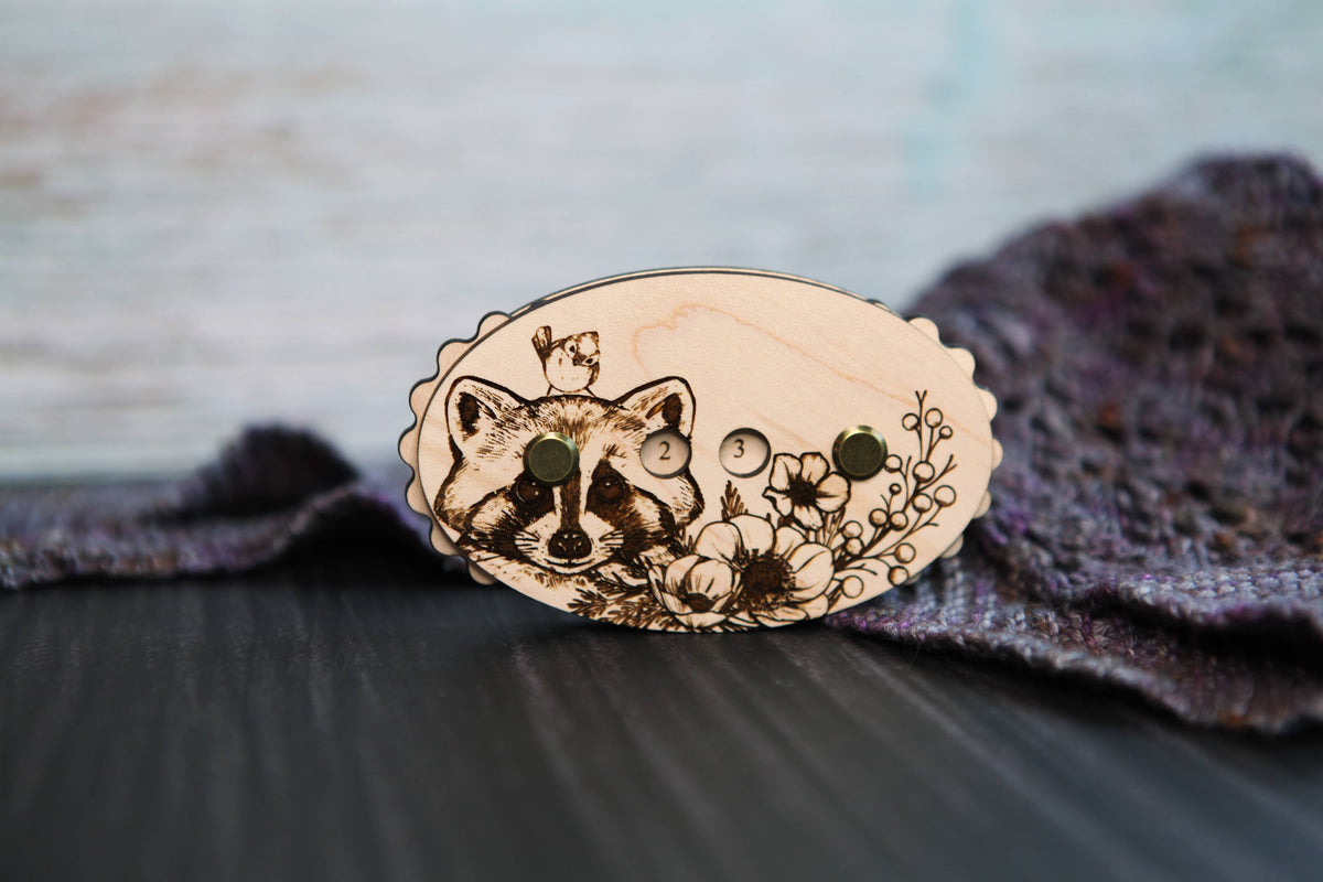 Raccoon with Bird in Forest Knitting and Crochet Row Counter