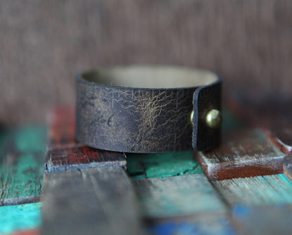 Bee and Moon Reclaimed Leather Ruler Cuff with Bronze Stud