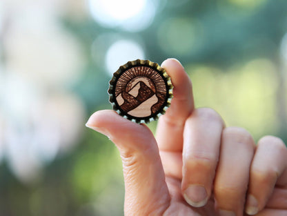 Mountain Sun Moon Wood Needle Minder for Needlework Crafts