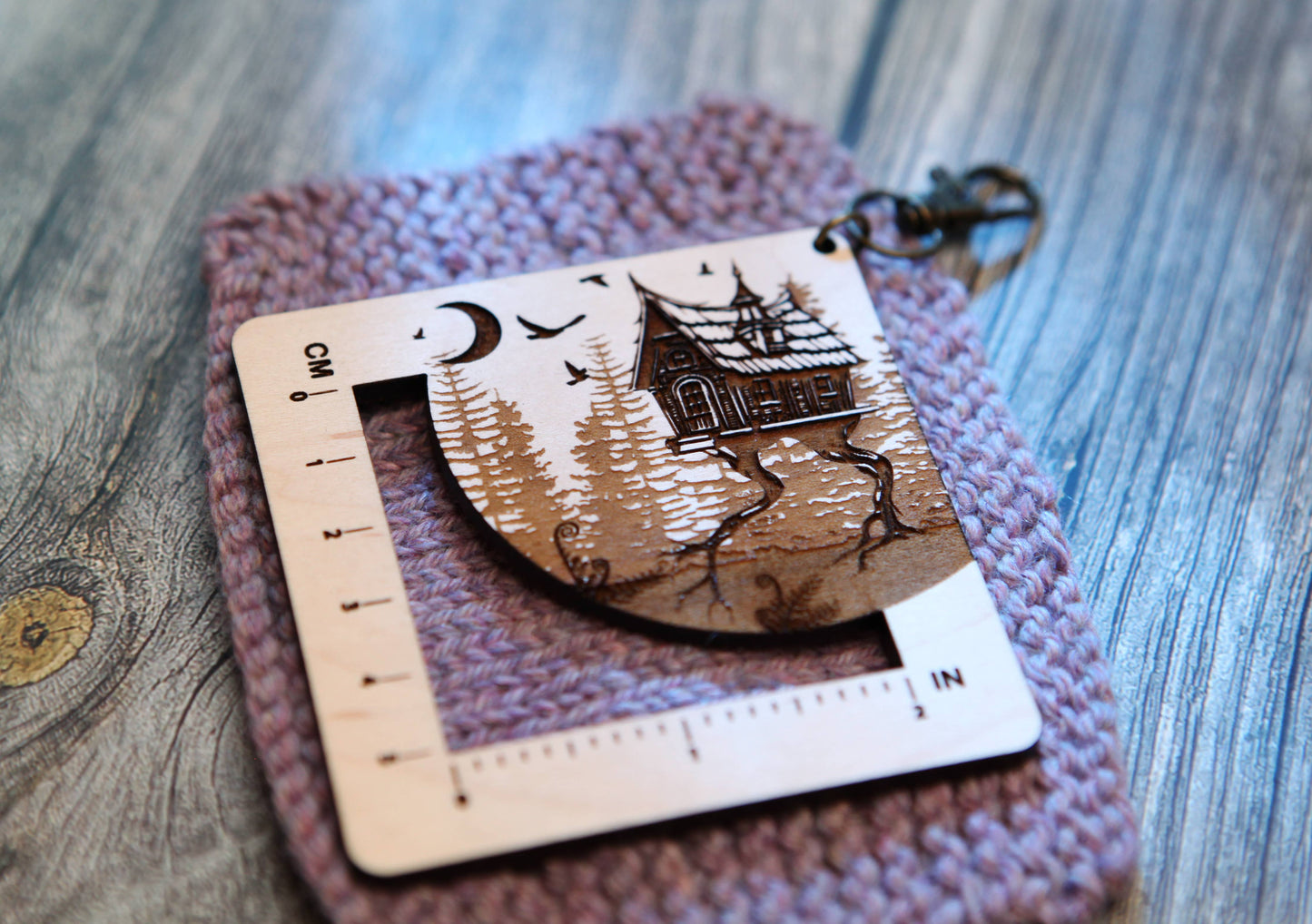 Baba Yaga Forest House Swatch Ruler, Maple & Bronze Clasp