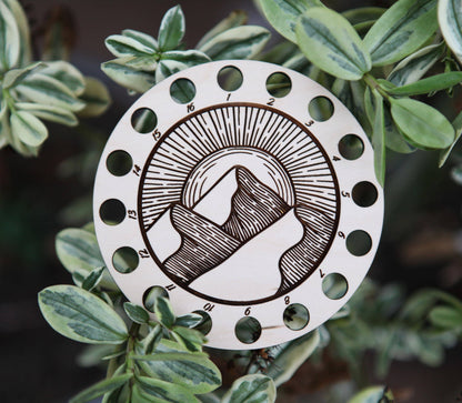 Mountains & Sun Maple Wood Embroidery Floss Holder
