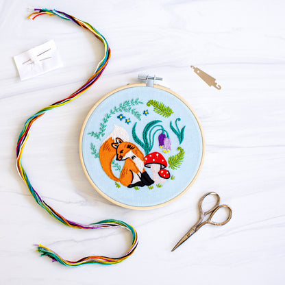 Enchanted Forest DIY Fox and Mushrooms Embroidery Kit
