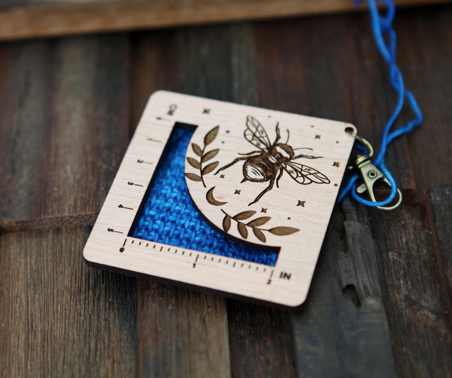 Bee, Stars & Moon Yarn Gauge Tool, Cherry & Bronze