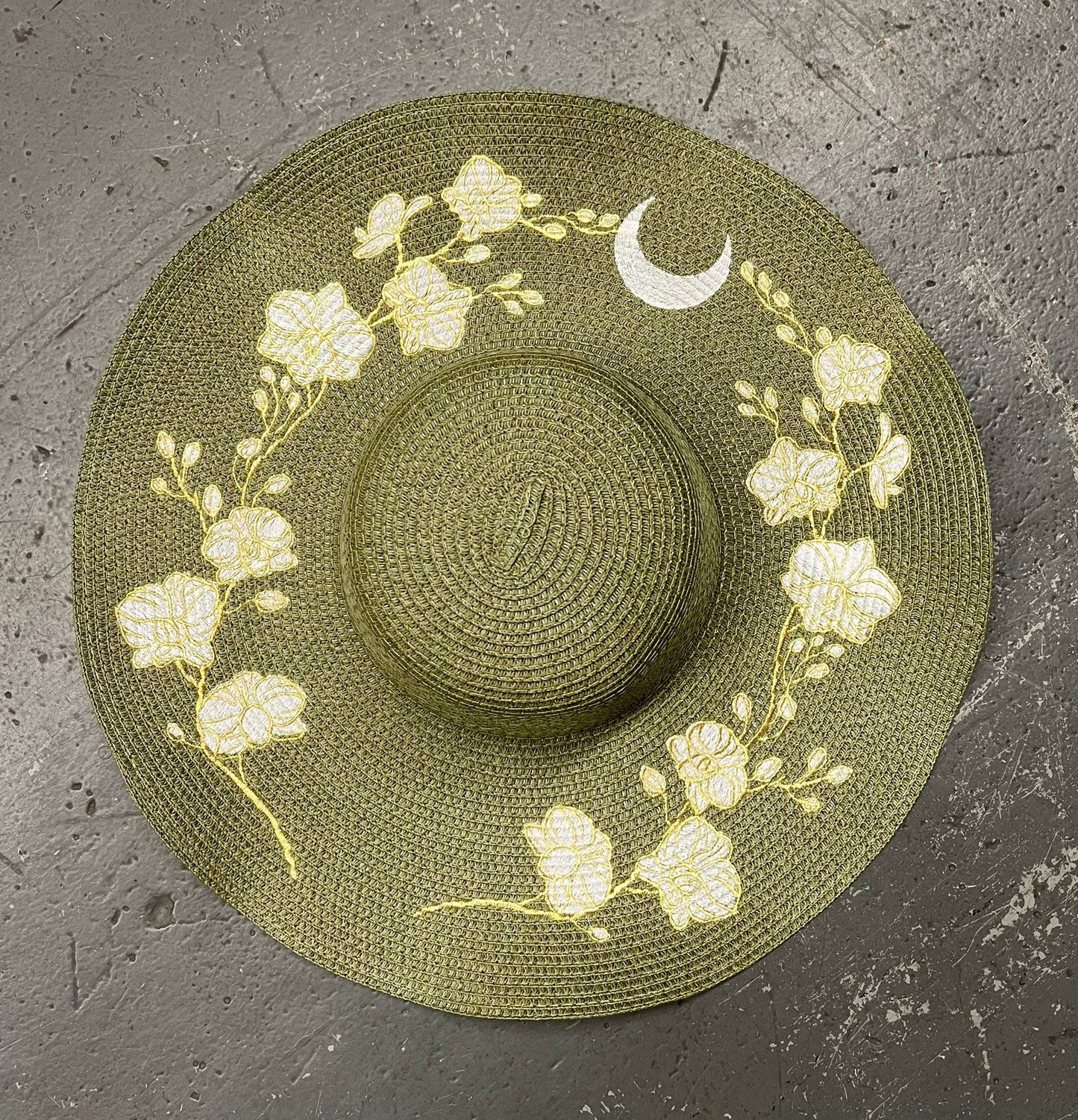 Floppy Sun Hat - XL Brim - Olive Orchids
