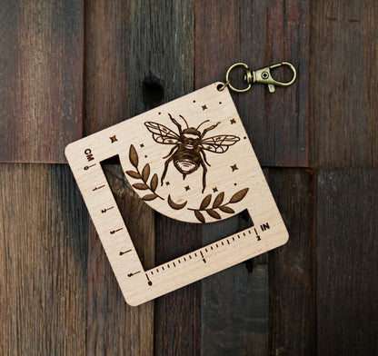 Bee, Stars & Moon Yarn Gauge Tool, Cherry & Bronze