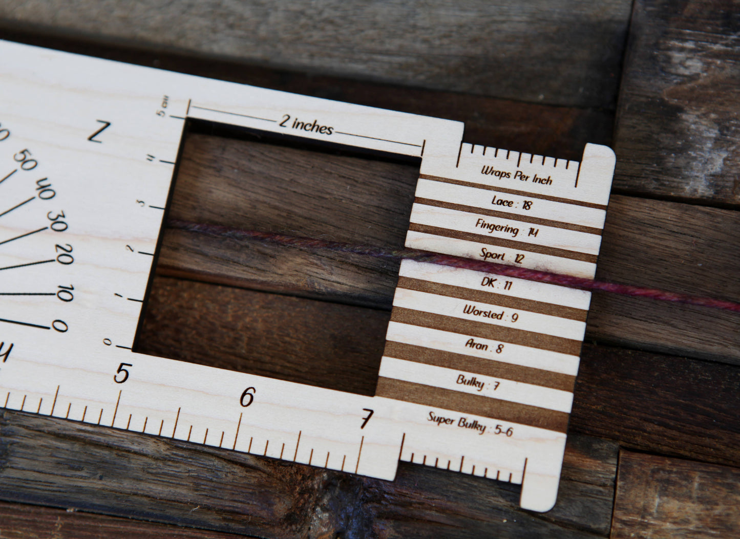Luna 2" Gauge Swatch, Ruler, Needle, Twist Angle, Yarn Gauge