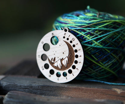 Cherry Wood Knitting Gauge with Night Sky & Bronze Clasp