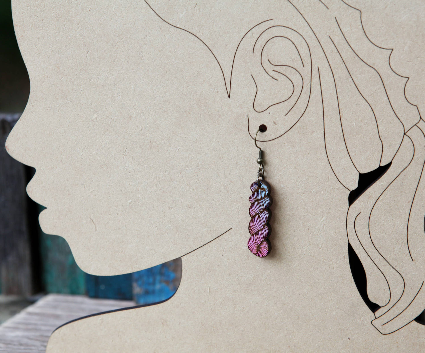 Yarn Hank Earrings - Mixed Colors/Wood for Fiber Enthusiasts (2.25x.5)