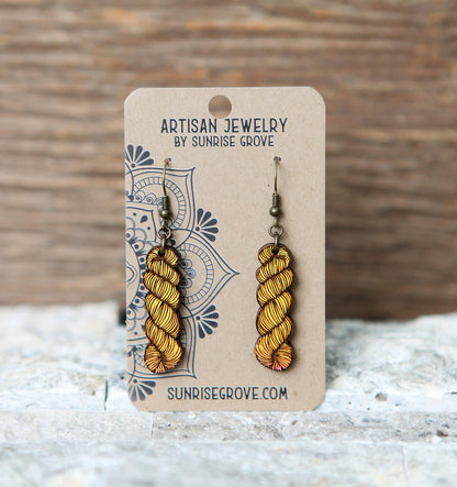 Yarn Hank Earrings - Mixed Colors/Wood for Fiber Enthusiasts (2.25x.5)