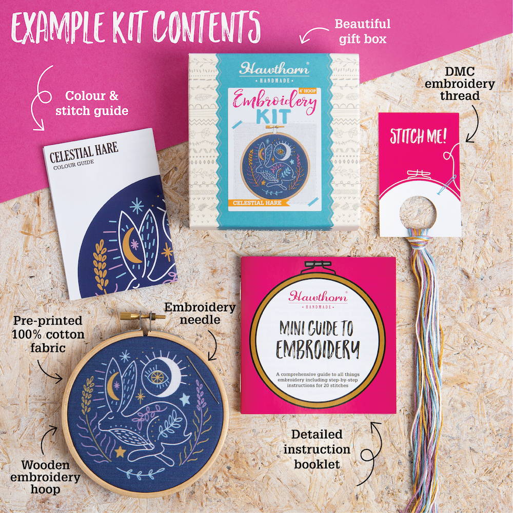 Celestial Bird Mini Embroidery Kit  | Complete Craft Kit for Beginners