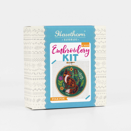Folk Fox Mini Embroidery Kit | Beginner Craft Kit for Adults