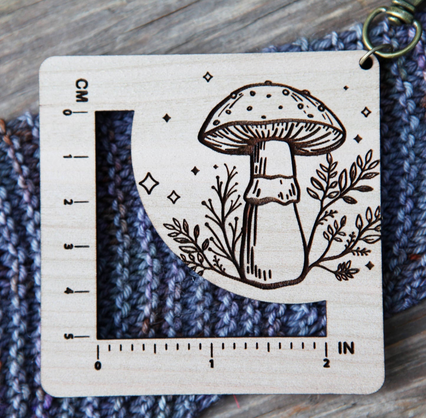 Amanita Mushroom Knit & Crochet Gauge Ruler Cherry & Bronze