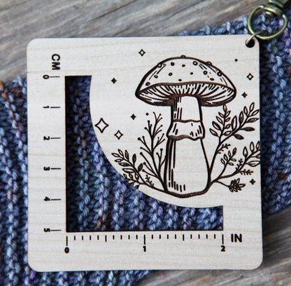 Amanita Mushroom Knit & Crochet Gauge Ruler Cherry & Bronze