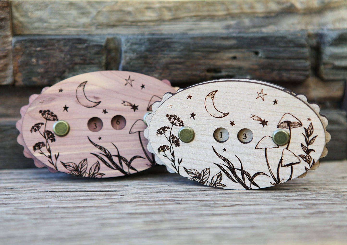 Wooden Star & Moon Knitting Row Counter