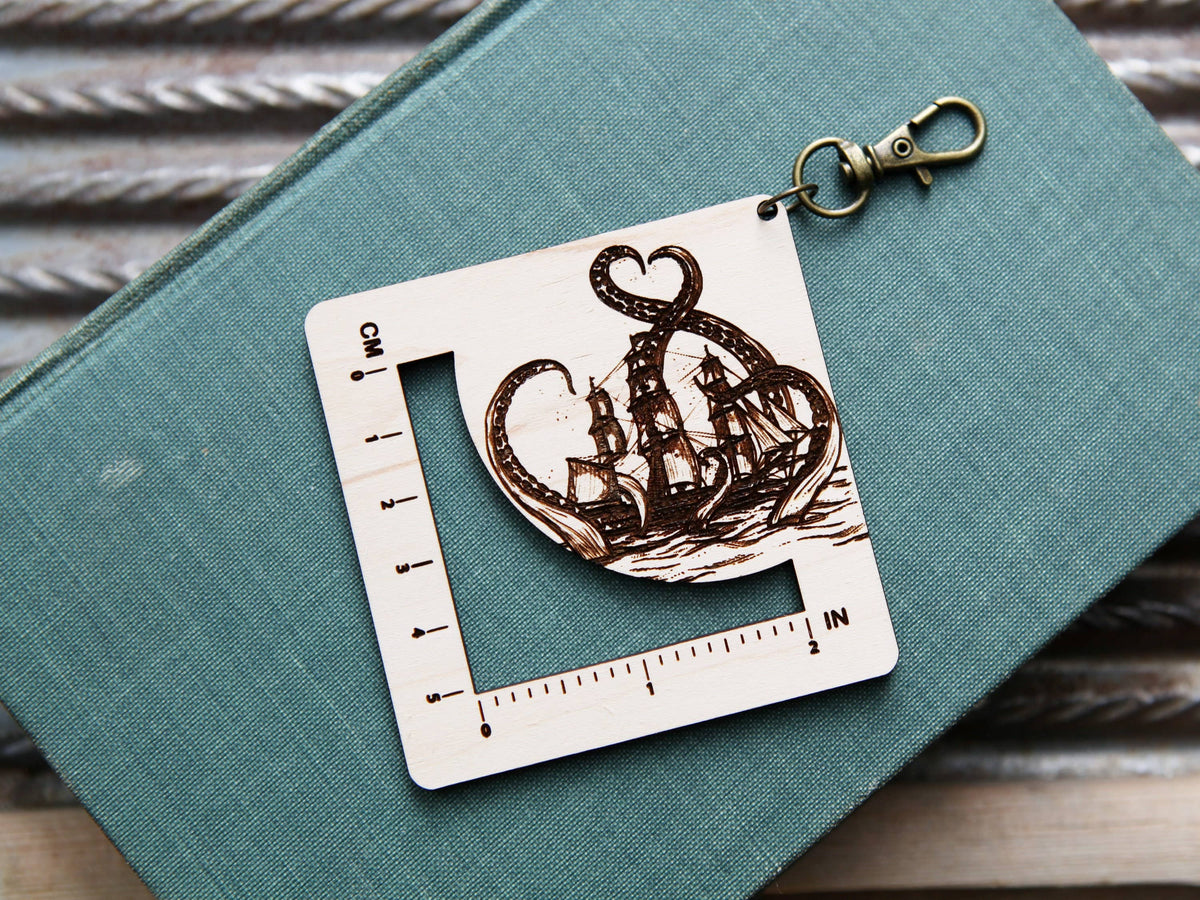 Kraken Squid Maple & Bronze Fiber Arts Gauge Ruler