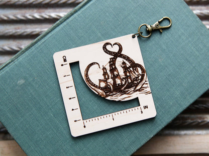Kraken Squid Maple & Bronze Fiber Arts Gauge Ruler