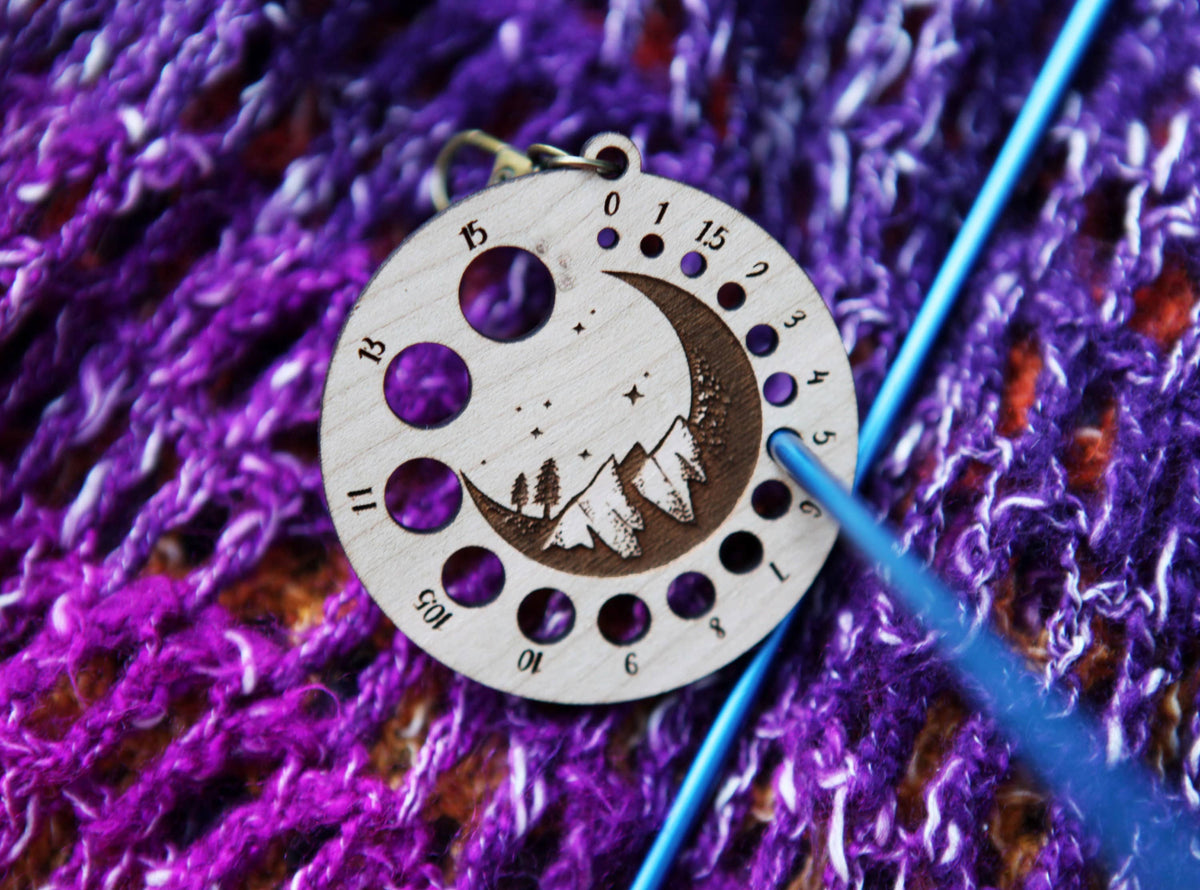 Cherry Wood Knitting Gauge with Night Sky & Bronze Clasp