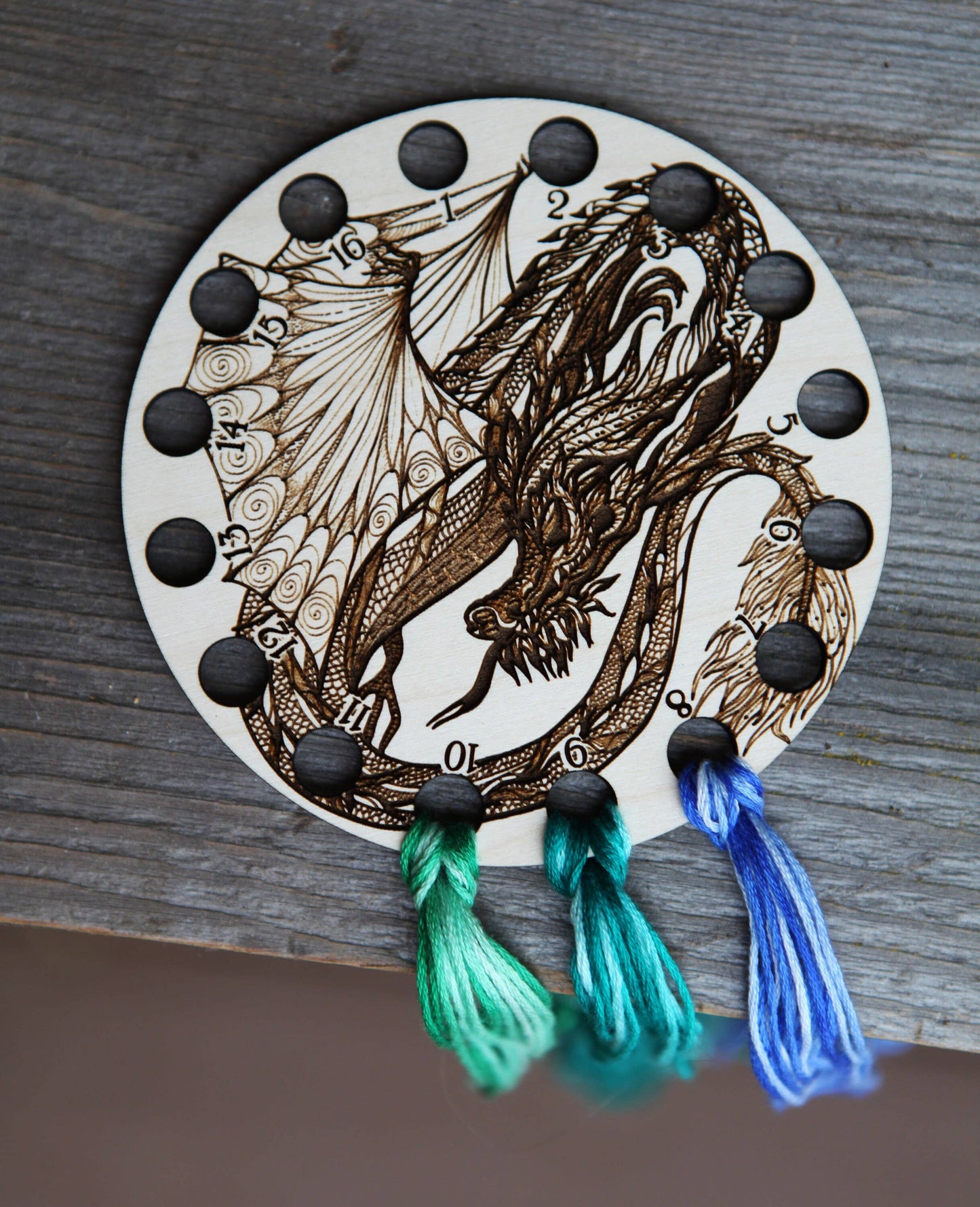 Dragon Embroidery Floss Storage Holder - Circle Maple Wood
