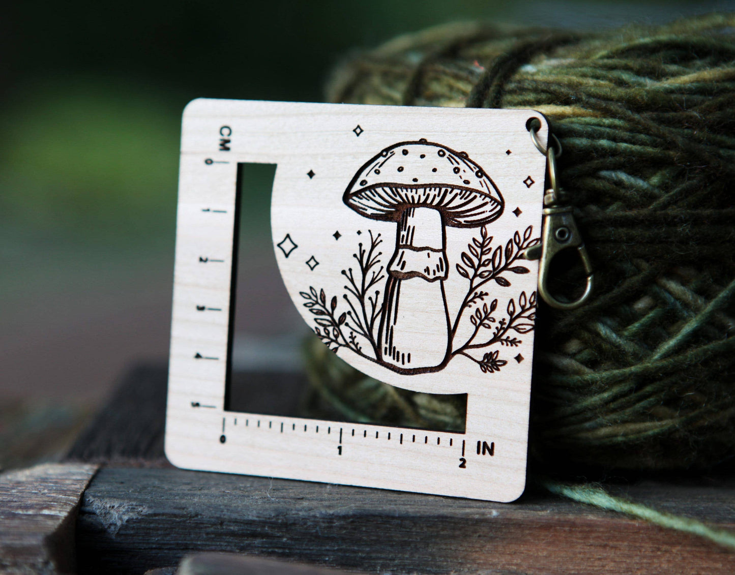 Amanita Mushroom Knit & Crochet Gauge Ruler Cherry & Bronze