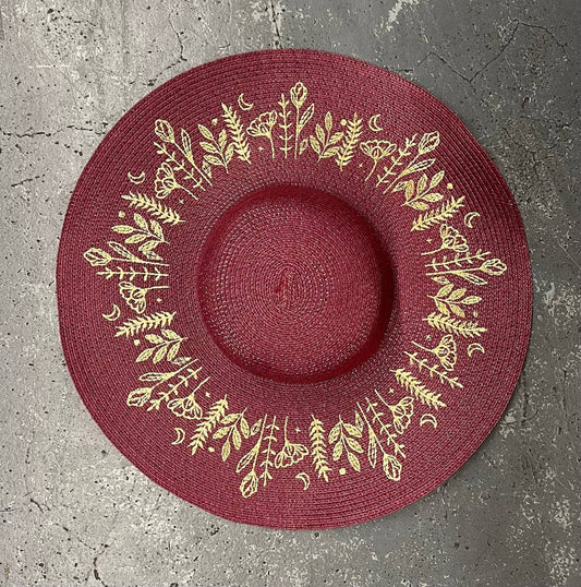 Floppy Sun Hat - XL Brim - Burgundy Botanicals
