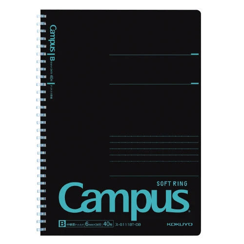 KOKUYO Campus Soft Ring Notebook - Black, Size B, Soft Ring
