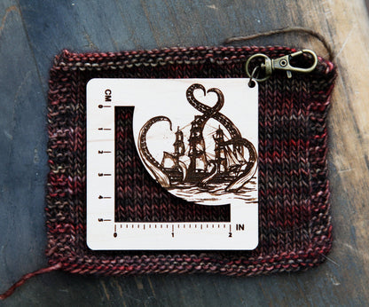 Kraken Squid Maple & Bronze Fiber Arts Gauge Ruler
