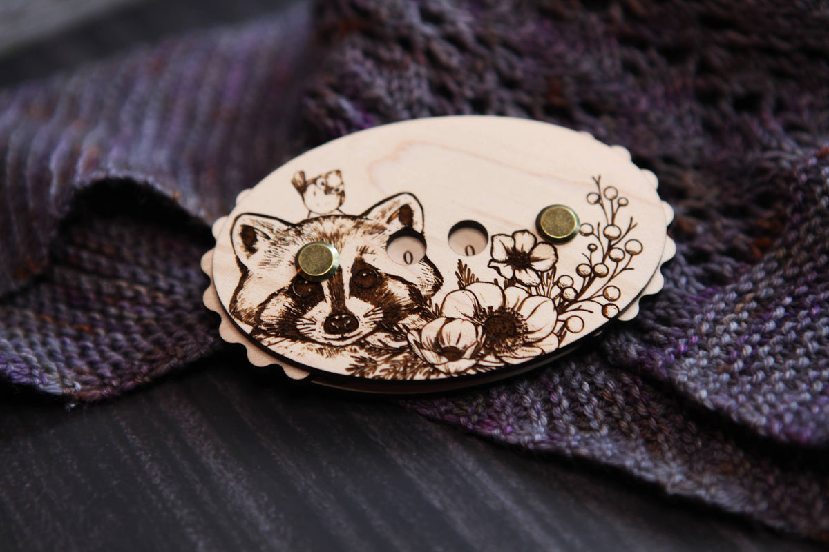 Raccoon with Bird in Forest Knitting and Crochet Row Counter