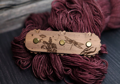 Dragonfly Moon 3-Dial Walnut Wood Knitting Row Counter