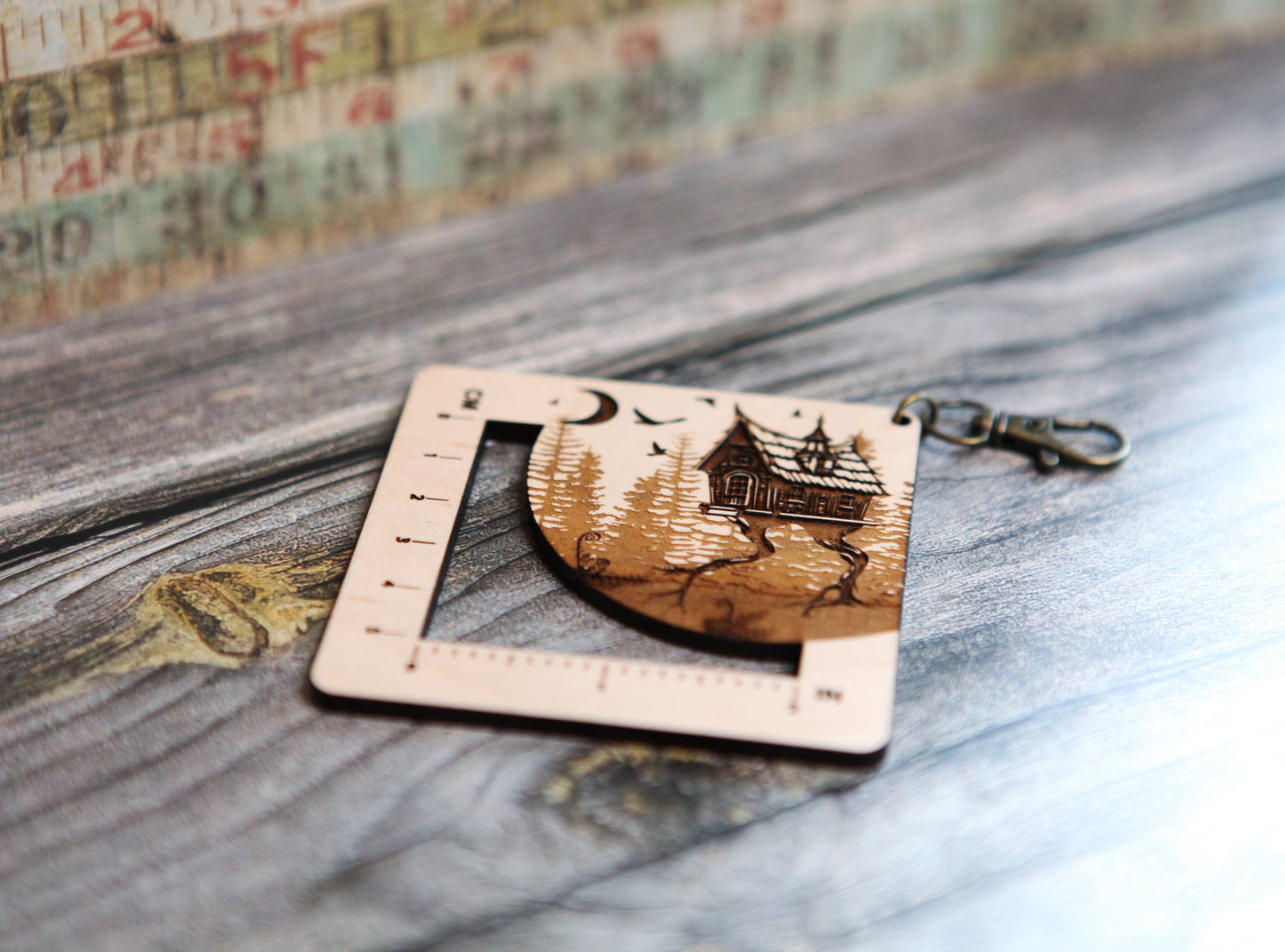 Baba Yaga Forest House Swatch Ruler, Maple & Bronze Clasp