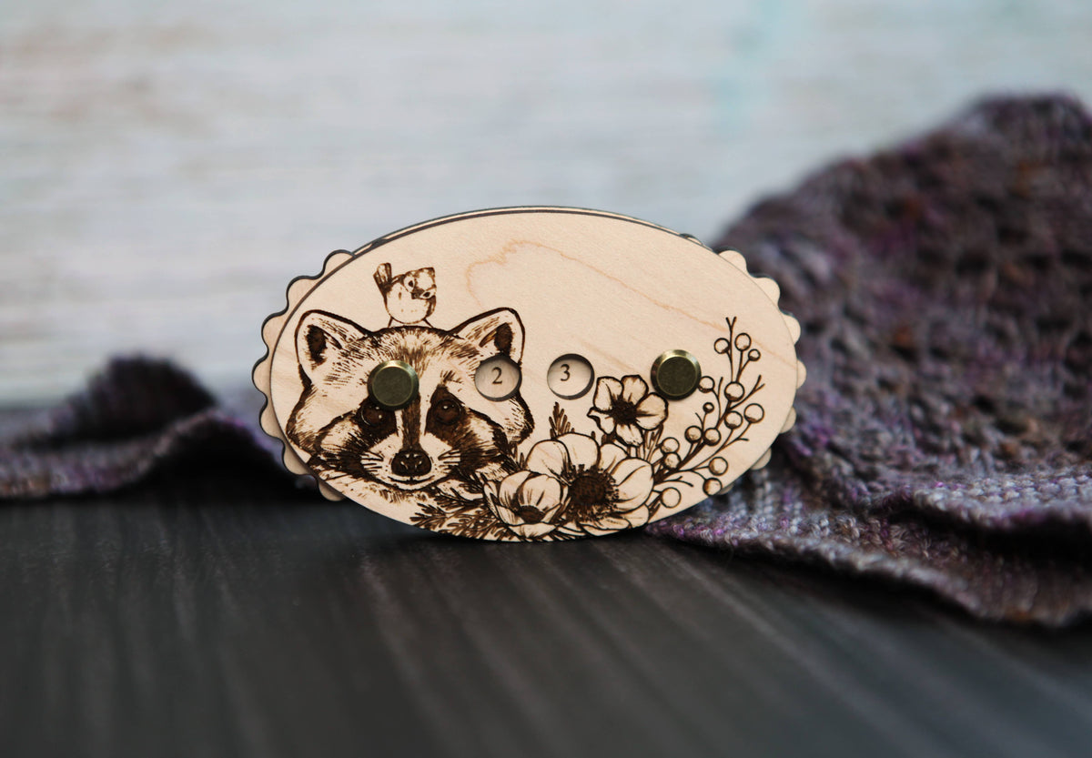 Raccoon with Bird in Forest Knitting and Crochet Row Counter