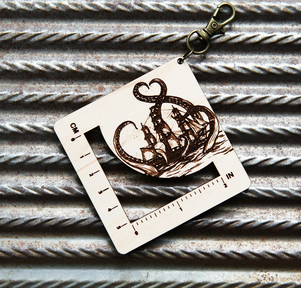 Kraken Squid Maple & Bronze Fiber Arts Gauge Ruler