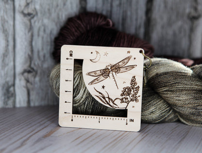 Dragonfly Moon Gauge Ruler in Maple & Bronze for Fiber Arts
