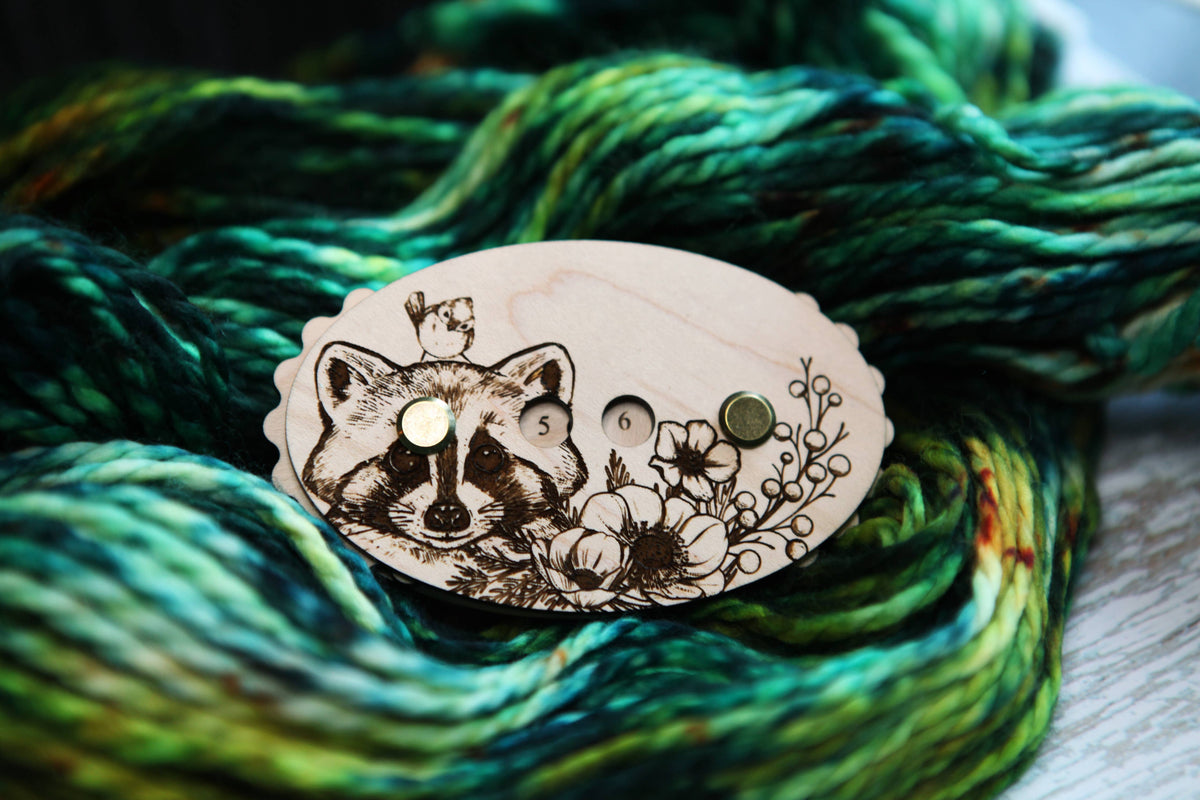 Raccoon with Bird in Forest Knitting and Crochet Row Counter