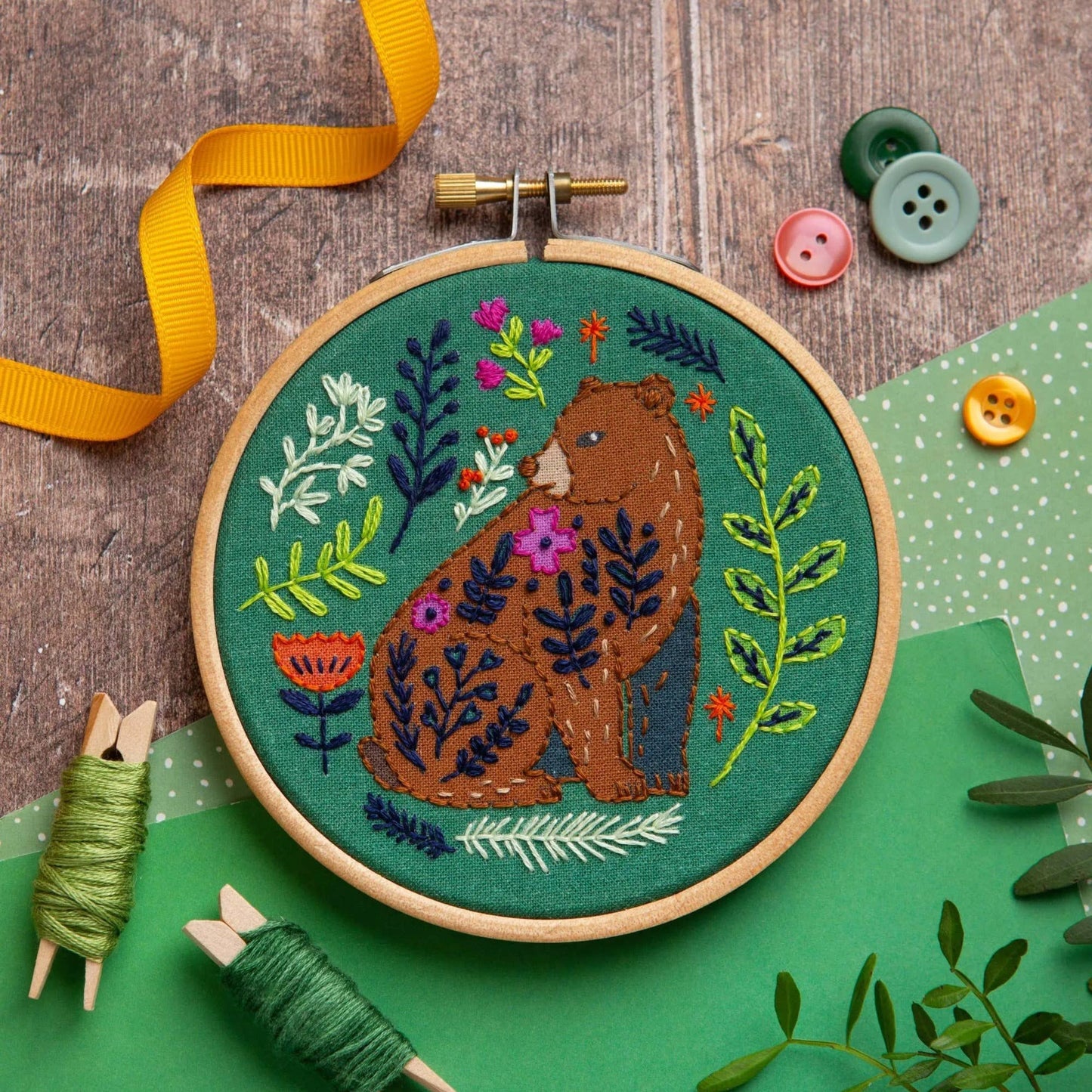 Folk Bear Mini Embroidery Kit | Beginner Craft Set