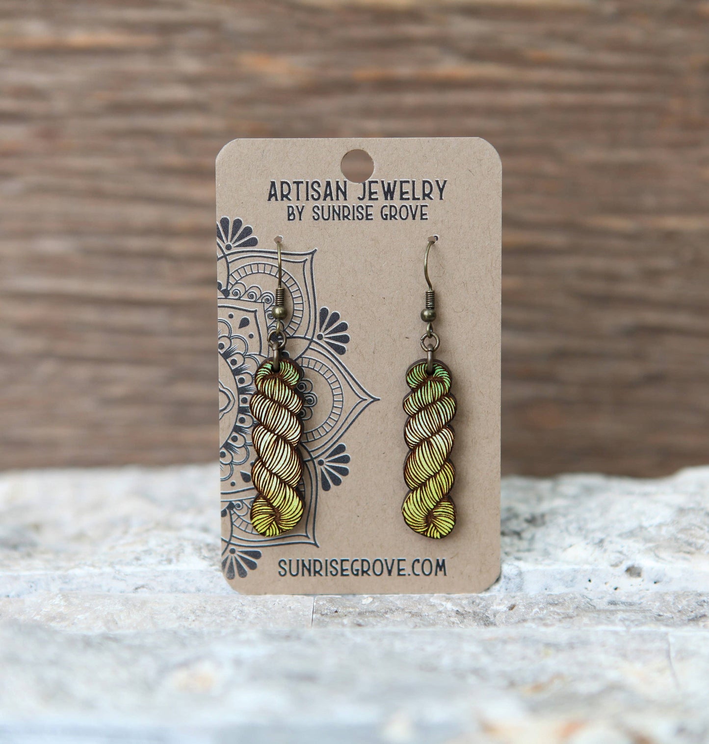 Yarn Hank Earrings - Mixed Colors/Wood for Fiber Enthusiasts (2.25x.5)