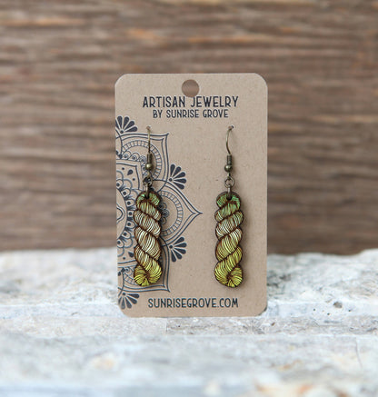 Yarn Hank Earrings - Mixed Colors/Wood for Fiber Enthusiasts (2.25x.5)