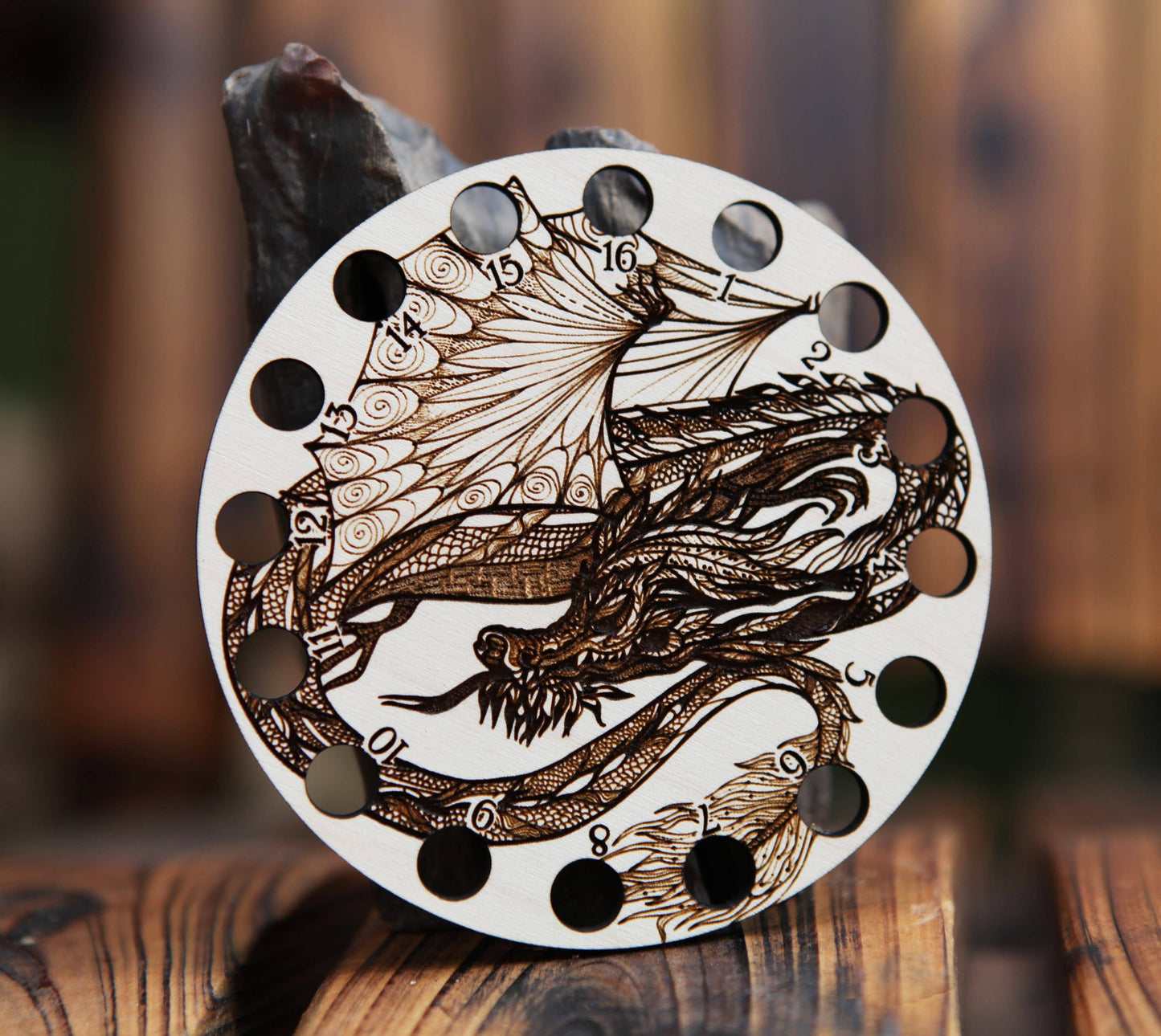 Dragon Embroidery Floss Storage Holder - Circle Maple Wood