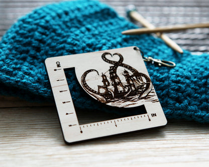 Kraken Squid Maple & Bronze Fiber Arts Gauge Ruler
