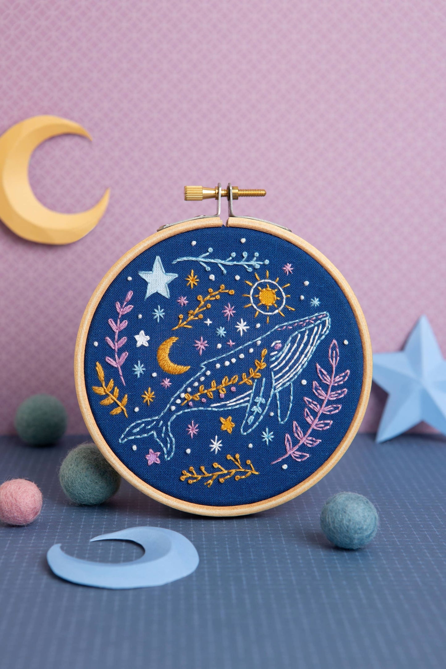 Celestial Whale Mini Embroidery Kit | Beginner Craft Kit