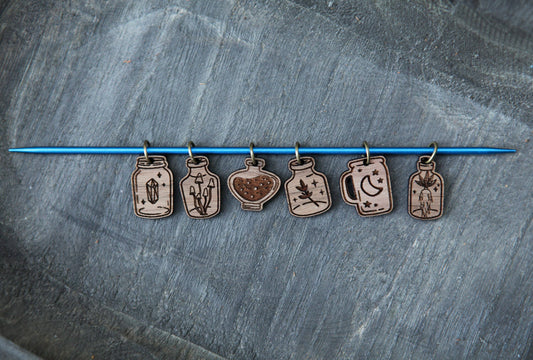 Apothecary Knitting Stitch Markers Walnut Set of 6