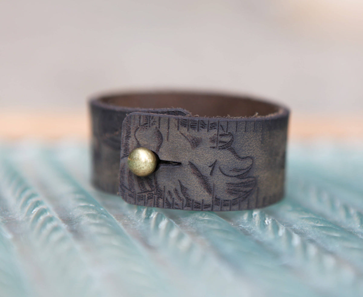 Mushroom Leather Ruler Cuff with Bronze Stud for Crafting