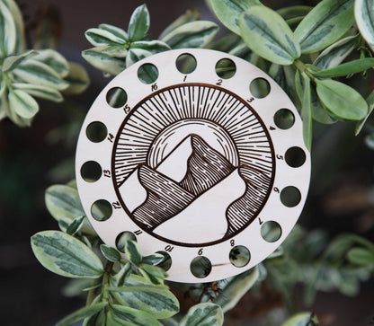 Mountains & Sun Maple Wood Embroidery Floss Holder