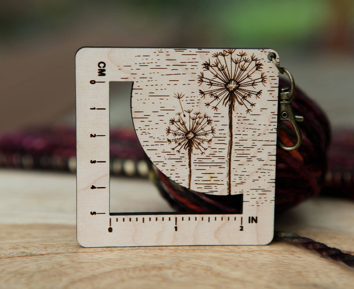 Dandelion Gauge Ruler for Fiber Arts, Maple & Bronze Clasp