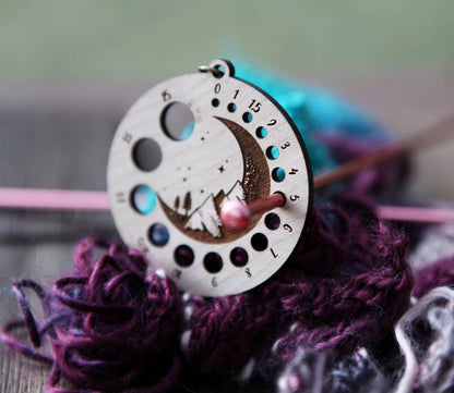 Cherry Wood Knitting Gauge with Night Sky & Bronze Clasp