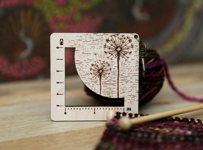 Dandelion Gauge Ruler for Fiber Arts, Maple & Bronze Clasp