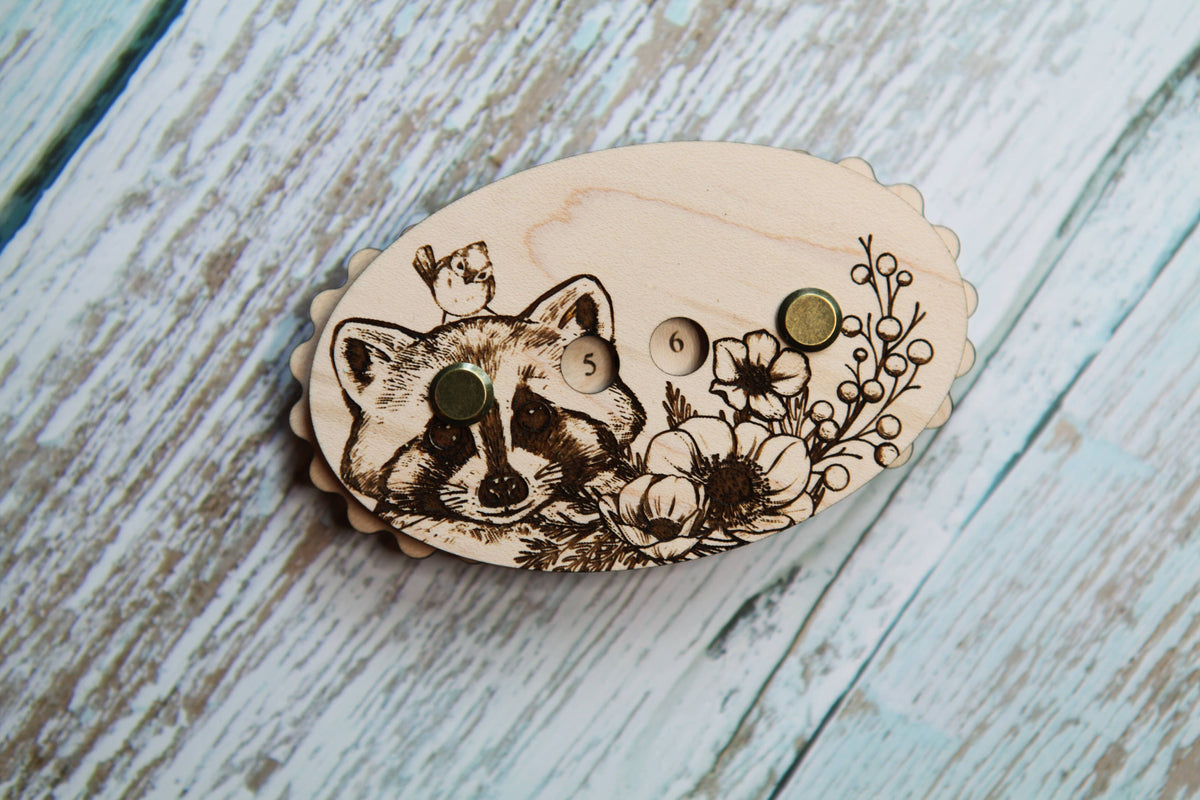 Raccoon with Bird in Forest Knitting and Crochet Row Counter